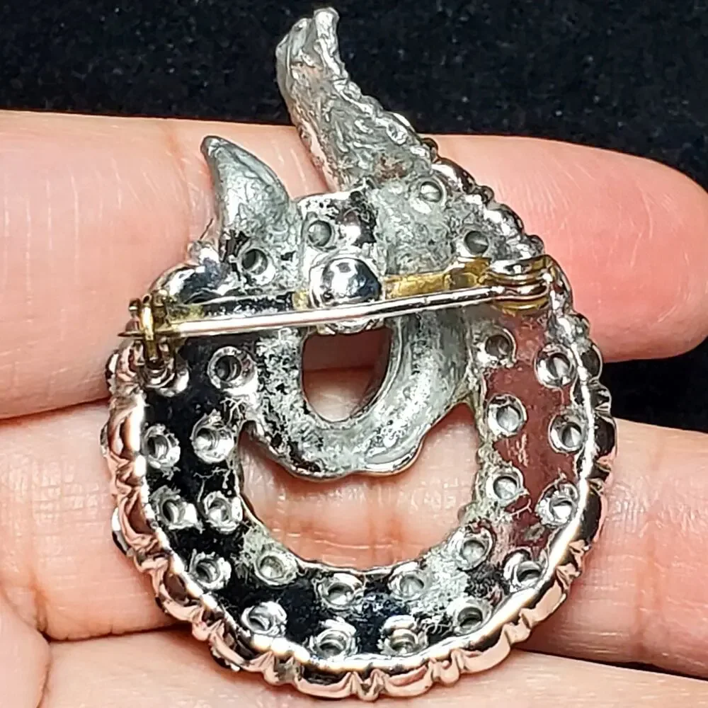 AB Rhinestones Silver Tone Brooch Unsigned 1.75